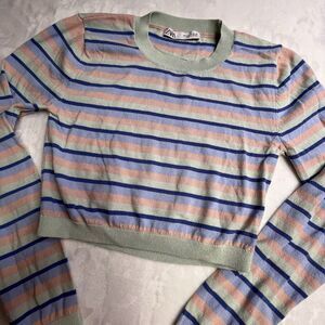 Zara Shirt Womens Medium‎ Long Sleeve Striped  KnitLadies